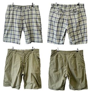 Men's Flat Front Reversible Chino Shorts Green Plaid Size 34